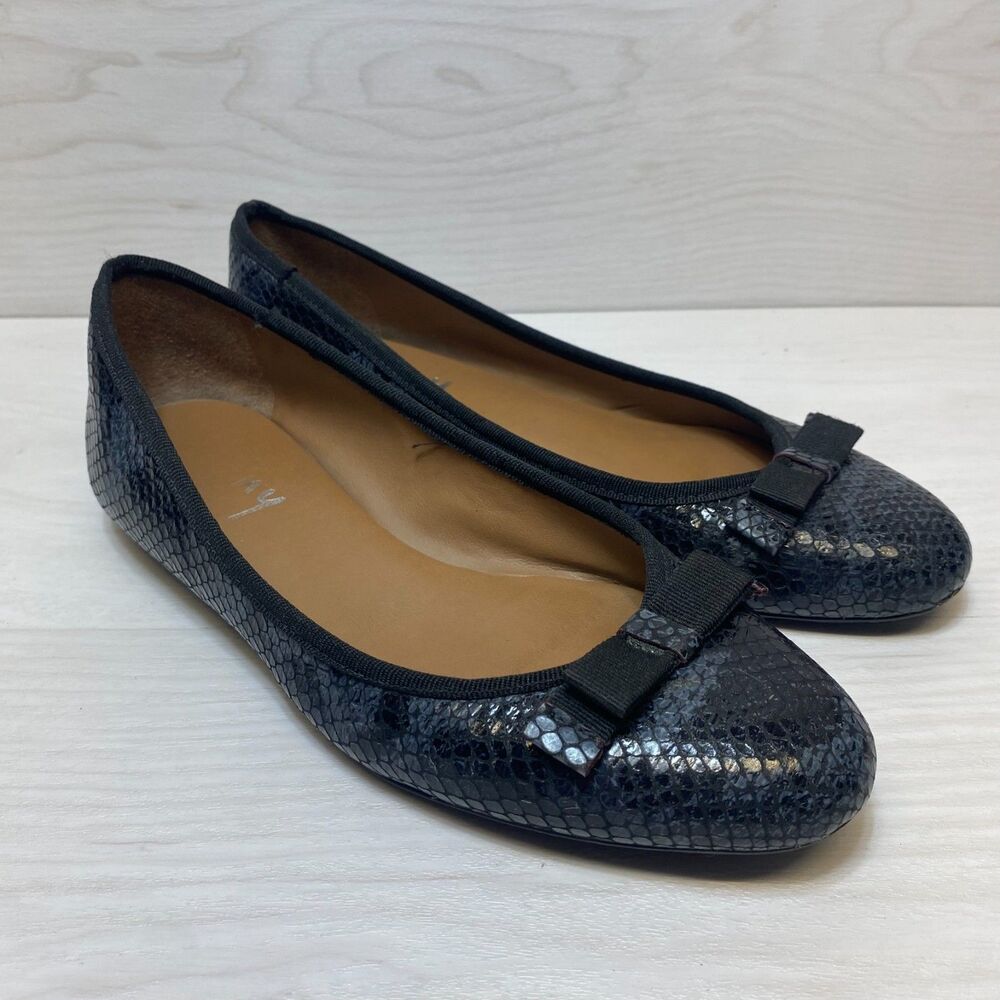French Sole FS/NY Sara Bow Womens Size EU 39 US 8 Ballet Flat Blue Snake Shoes